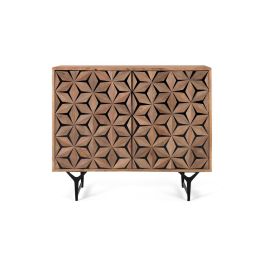 GINER Y COLOMER - Buffet 2 portes en bois de manguier et métal, sculpté à la main - Dimensions avec pattes 17cm - Fermeture magnétique