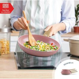 Set de 3 poeles - Tous feux dont induction - ARTHUR MARTIN - AM5388 - Revetement céramique - Ø 20-24-28 cm - Rose