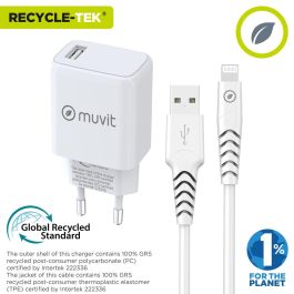 Chargeur mural + Câble USB A vers USB-C Muvit for Change SN-TC170DS1E150A + DC-006 Blanc 12 W