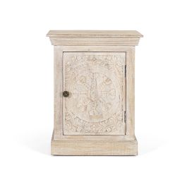 GINER Y COLOMER Table de Chevet en Bois de Mango Acajou, Finition Sable avec Porte Sculptée à la Main, Tiroir et Poignée Noire Precio: 407.988. SKU: B18FW9RFT5