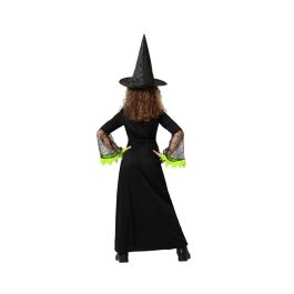 Déguisement Enfant Sorcière Halloween Vert et Noir avec Robe Longue et Chapeau Pointu - Taille 7-9 Ans - Fille