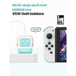 Ugreen RG 65W 3-Port GaN Chargeur Rapide pour Ordinateur Portable, Tablette, Téléphone - Rose et Bleu