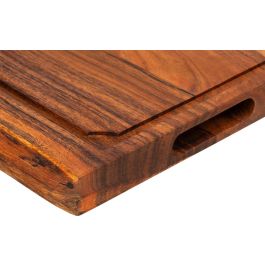 Forged Essentials Planche à découper en bois d'acacia, dimensions 45 x 30 x 3.5 cm, avec poignées ergonomiques et rainure anti-débordement