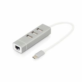 DIGITUS DN-1013 Adaptateur USB 2.0 vers RJ45 Ethernet avec Hub 3 Ports USB, Aluminium