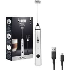 Bialetti 0006770 Mousseur à lait électrique portatif - Sans fil, batterie intégrée, facile à nettoyer, acier inoxydable, boutons