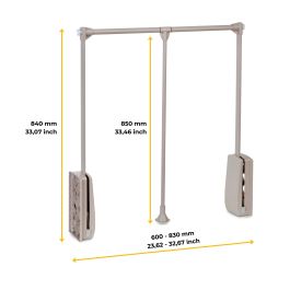 Emuca Penderie rabattable pour armoire Hang, 600 - 830, Peint gris pierre, Acier et Plastique.