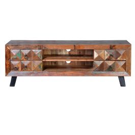 GINER Y COLOMER Meuble TV en bois recyclé multicolore - 4 tiroirs, 155x55x40 cm, collection Diamante