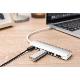 DIGITUS USB-C-Hub 4-Port 3.0->4xA3.0 1xC-PD intgr.Kabel wei