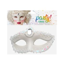 Masque Vénitien Antifaz Blanc Adulte Femme avec Paillettes - Pour Événements de Gala, Déguisements et Bals Costumés