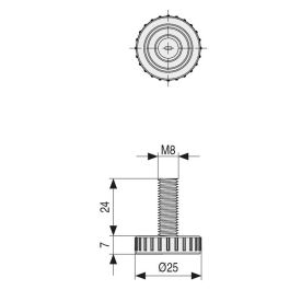 HERRAJES ALK Pied Nivelador Damen Ø25 M8X24 Gris C/Huella Allen 4Mm