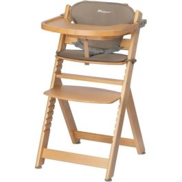 BEBECONFORT TIMBA + coussin Chaise haute bébé, Chaise bois évolutive, de 6 mois a 99 ans, Chaise Bois et coussin beige