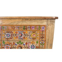 GINER Y COLOMER - Table de Chevet 4 Tiroirs en Bois de Manguier avec Détails Floraux Peints à la Main - Frontis 35 cm - Dimensions Intérieures Tiroir 32x23x9 cm