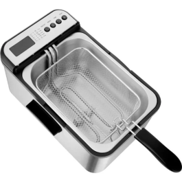 Sencor SFR 8200SS Friteuse électrique avec minuterie, 3.2 litres, 2200 W, température réglable 130-190°C, cuve antiadhésive et panier chromé, Noir/Acier inoxydable