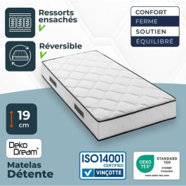 Somnis Bedding Matelas 90 x 190 cm - Hauteur 19 cm - 380 Ressorts Ensachés - 7 Zones - Équilibré - Réversible - Fabriqué en Belgique - 110100810