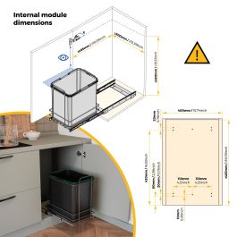 Emuca poubelle de recyclage pour montage inférieur et extraction manuelle pour meuble de cuisine Recycle 1x35 litres, Plastique gris anthracite