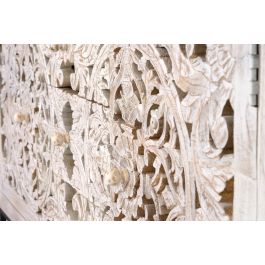 GINER Y COLOMER Buffet 2 portes et 3 tiroirs en bois de manguier et métal, finition blanc vieilli - Dimensions 80x150x38 cm