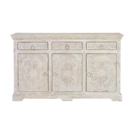 GINER Y COLOMER - Buffet 3 portes et 3 tiroirs en bois de manguier massif, finition blanc vieilli antique, dimensions 90 x 150 x 40 cm