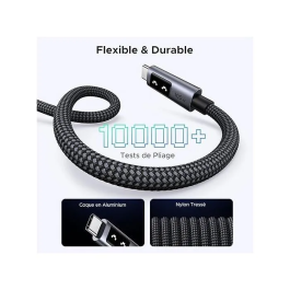 UGREEN Câble USB-C vers USB-C 100W PD Nylon Tressé Recharge Rapide Transfert de Données 2 mètres Noir