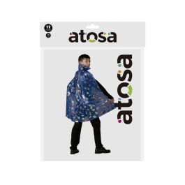 Cape courte bleue avec détails dorés et col haut pour Halloween - 75 cm de longueur, costume de sorcier et carnaval