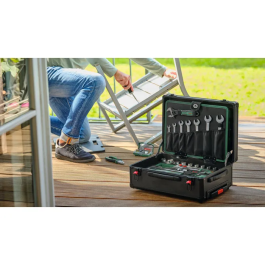 Bosch - Malette à outils sur roulettes 119 pièces - Jeu d'outils à main avec pinces, cliquets, tournevis et clés pour bricolage