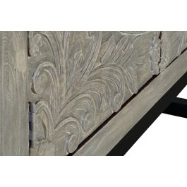 GINER Y COLOMER Armoire 2 portes en bois de manguier et métal patiné gris antiquité, avec soleil fleuri et étagères, 180 x 116 x 42 cm