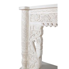 GINER Y COLOMER - Console de Salle à Manger en Bois de Mango Massif Blanc Vieilli avec Plateau Bas, Patins Tournés et Détails Sculptés Main - 180x90x40 cm
