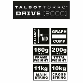 Talbot Torro Raquette Drive 2000 Cordaje US 500 Cabeza 500cm² Marco 19mm 160g 200g TAL4015752510024