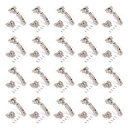 Emuca Lot de 20 charnières droites X91 à fermeture amortie avec embases à visser, Hauteur 0, Acier, Nickelé