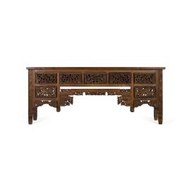 GINER Y COLOMER Console en bois de teca massif style balinais avec 5 tiroirs et pieds sculptés main - 220x40x91 cm Precio: 1367.988. SKU: B13ZZLQYTQ