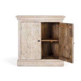 GINER Y COLOMER Buffet 2 portes en bois de manguier, fabrication artisanale, finition sable avec moulure et poignées noires, 1 bulto