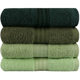 Ensemble de 4 serviettes de main en coton 100% - 50x90 cm - Vert - Pour salle de bain