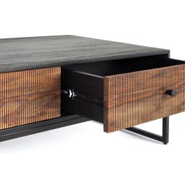 GINER Y COLOMER Table basse en bois de palissandre et manguier avec pieds en métal, 2 tiroirs, 110x60x40 cm, marron et noir
