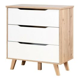 FINLANDEK VANKKA Commode Escandinave 3 Tiroirs Roble Blanc Patas Madera Maciza 80x42x42cm