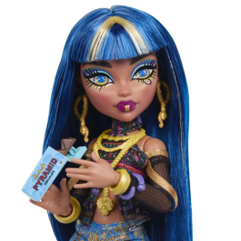 Monster High Poupet Cléo JHK32 - Poupée avec cobra et 7 accessoires, tenue dorée et lapis-lazuli