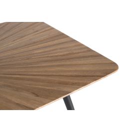 GINER Y COLOMER - Table de salle à manger en teck recyclé et fer noir, plateau rectangulaire 150 cm avec motif radial, pattes inclinées (assemblage requis)