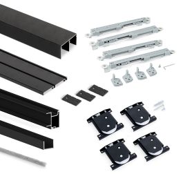 Emuca Kit de quincaillerie pour armoire à 2 portes coulissantes avec fermeture souple Placard 74, Modèle de poignée Sharp, épaisseur 19mm, panneaux non inclus, Peint en Noir