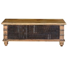 GINER Y COLOMER Buffet en bois de manguier, ouverture supérieure, grand rangement, devant sculpté à la main, couleur naturelle