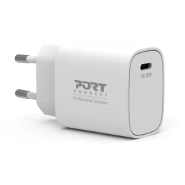 Port Designs 900031EU - Chargeur Secteur USB-C 20 W Power Delivery Blanc - Pour Smartphone, Tablette et Power Bank
