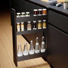 MENAGE CONFORT Botellero Alto Nova Flat, Module 150, Extractible, Finition Anthracite, 3 Plateaux, Rails Grass avec Fermeture Amortie