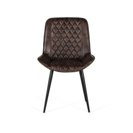 GINER Y COLOMER Chaise design en cuir gris cendré avec piètement en fer noir mat - Détails de couture en losange, mobilier contemporain