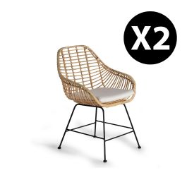 GINER Y COLOMER Lot de 2 Chaises en Rotin et Métal avec Coussin Inclus - 88 x 66 x 63 cm - Naturel - Design Artisanal - Montage Requis Precio: 443.988. SKU: B16EF67KRX