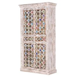 GINER Y COLOMER, Armoire en Bois de Mango avec Incrustations en Céramique et Bronze, Finition Blanc Lavé, 4 Portes, 2 Tiroirs, 185 x 100 x 40 cm Precio: 1583.988. SKU: B1KMHL7ZV7