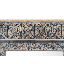 GINER Y COLOMER Miroir Cadre en Bois de Mango Massif Sculpté à la Main avec Finition Bicolore Naturel et Bleu Patiné - Style Ethnique 91 x 62 cm