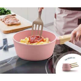 Set de 3 casseroles - Tous feux dont induction - ARTHUR MARTIN - AM0702 - Revetement céramique - Ø 16-18-20 cm - Rose