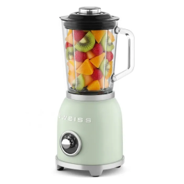 Sweiss Blender Vintage MXV7 - Bol 1,5 L - 1000 W - 2 Vitesses + Mode Pulse - Vert - 6 Lames Robustes Amovibles - Mixeur Puissant