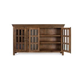 GINER Y COLOMER - Buffet sculpté à la main en bois de teck recyclé avec finition noisette vieillie, vitres et poignées dorées - Dimensions: portes 81x41 cm