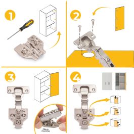 Emuca Lot de 20 charnières droites X91 avec fermeture amortie et embases euro, hauteur 0, acier, nickelé