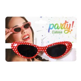 Lunettes de Soleil Vintage Oeil de Chat des Années 50 Rouge à Pois Blancs - Accessoire Déguisement Rockabilly