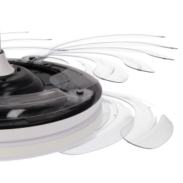 Ventilateur DC Blanc 59W 107cm 4 Pales Déployables avec Lumière LED 3 Températures (3000-4000-6000K) 6980lm, Fonction Été-Hiver, Intensité Réglable, Télécommande Incluse