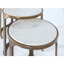 GINER Y COLOMER - Lot de 3 tables gigognes en métal et marbre avec finition cuivre vieilli - Grand format Ø56 cm, Moyen Ø52 cm, Petit Ø46 cm